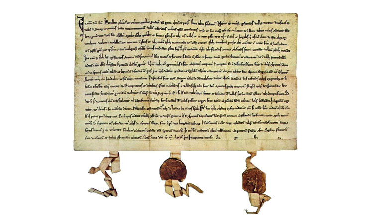 Een akte uit die tijd. Dit is een Zwitsere oorkonde uit 1291. © Wikimedia Commons