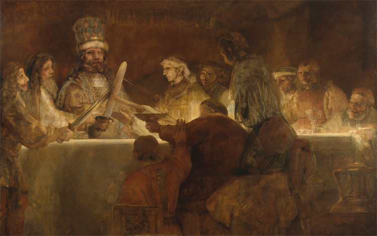 De Samenzwering van Claudius Civilis, de leider van de opstand van de Batavieren. © Rembrandt van Rijn 1606-1669