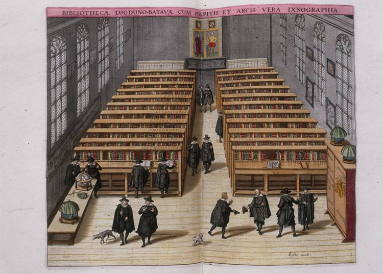 De Universiteitsbibliotheek Leiden in 1610. © Jan Cornelisz. van 't Woudt, genaamd Woudanus (ca.1570 - 1615)