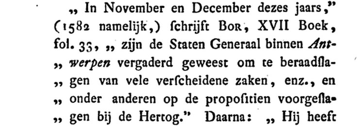 Een fragment uit notulen van de Staten-Generaal uit 1582.