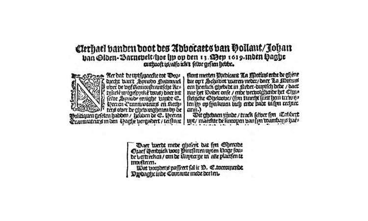 Een bericht uit 1619, waarschijnlijk uit een extra bulletin van de Amsterdamsche courant, gedrukt door Broer Janszoon (1603-1652).