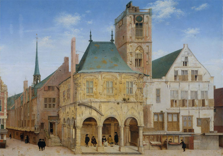 Het oude Raadhuis in Amsterdam (in het Hollands Gewest) dat in 1651 afbrandde. © Pieter Jansz. Saenredam (1597–1665)