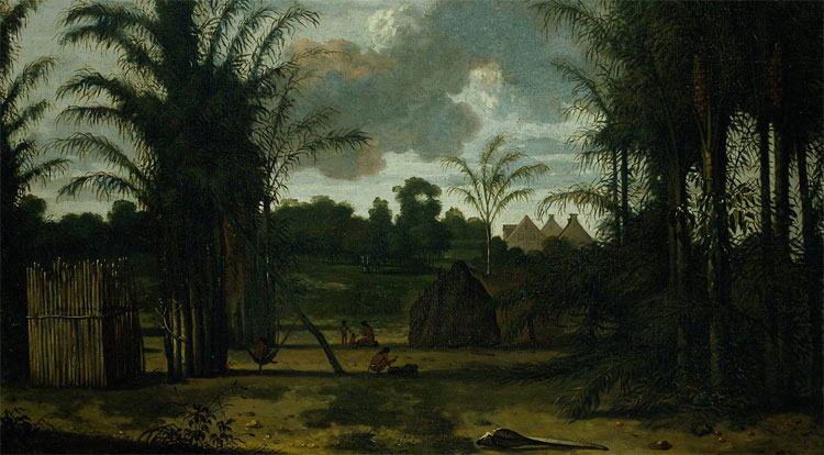 Een plantage in Suriname in 1707. © Dirk Valkenburg (1675–1721)