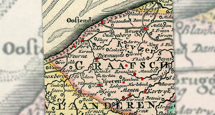 Een kaartje van West-Vlaanderen uit 1744.