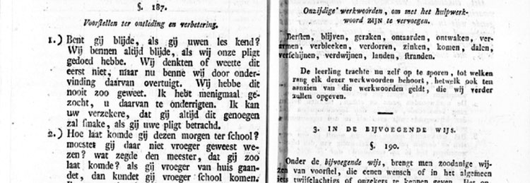Een pagina uit 'Nederduitsche spraekkunst, voor de jeugdt' over het vervoegen van werkwoorden.