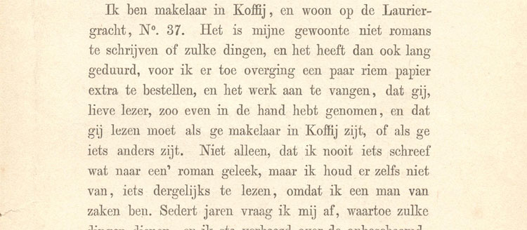 Het begin van hoofdstuk 1 van de Max Havelaar.
