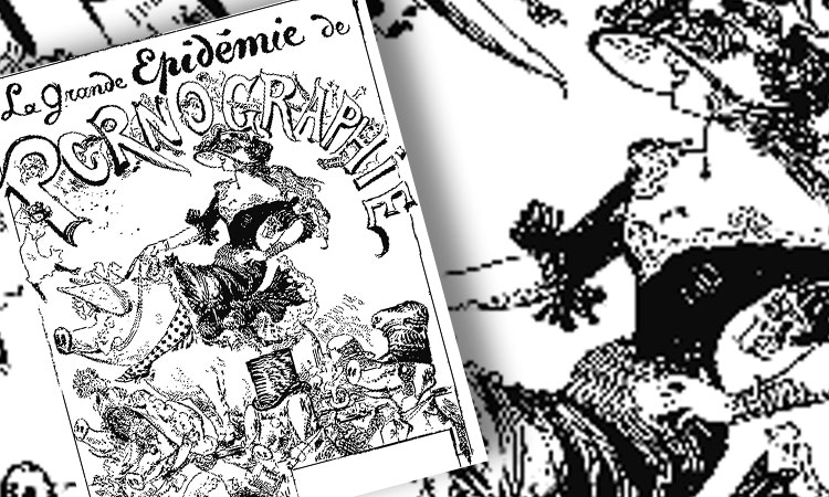 Negentiende eeuwse Franse karikatuur van de 'pornografie-epidemie'.