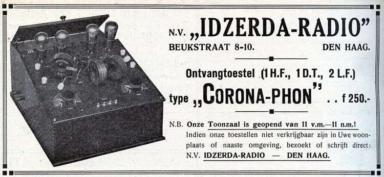 Vanuit zijn woning in de Beukstraat in Den Haag verzorgde Hans Idzerda tussen 8 en 10 uur 's avonds de eerste publieke Nederlandse radio-uitzending.
