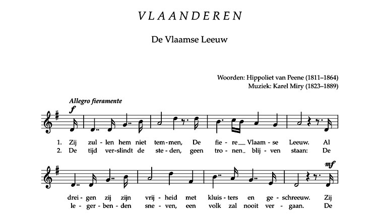Het begin van het Vlaamse volkslied.