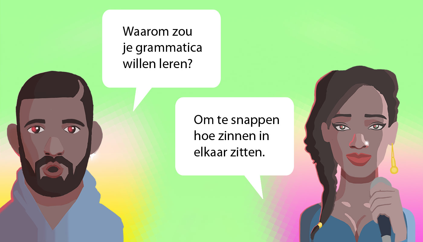 Grammatica is belangrijk om zinnen en woorden te begrijpen of om over een taal te kunnen nadenken of praten.