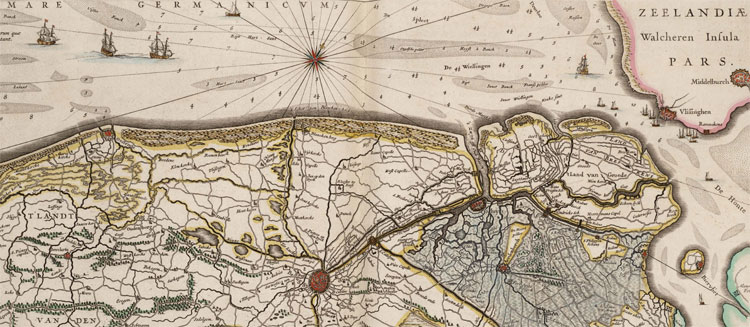 De streek rond Brugge en Oudenburg op een kaart uit de 17e eeuw. © Willem Janszoon Blaeu (1571-1638)