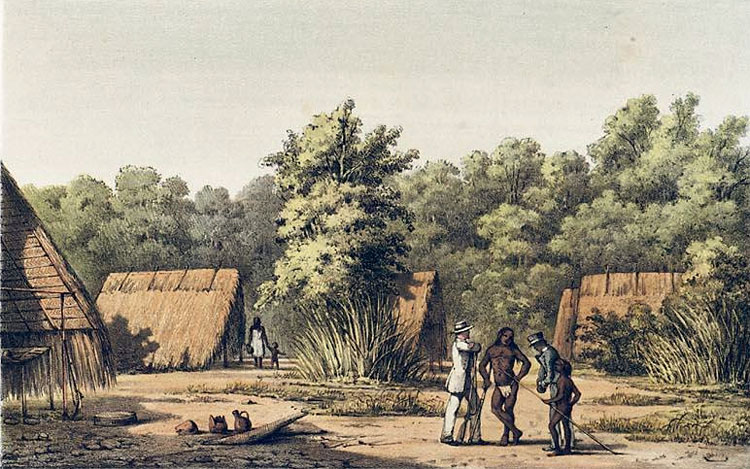 Een Arowaks dorp omstreeks 1860.