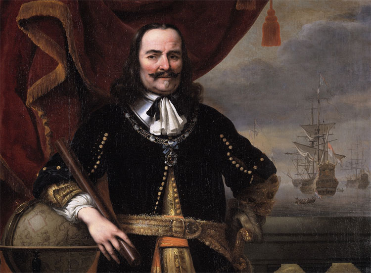 Admiraal Michiel de Ruyter in 1667.Hij bevrijdde 26 protestantse predikanten in Hongarije. © Ferdinand Bol (1616–1680) en Willem van de Velde de Jonge (1633–1707)