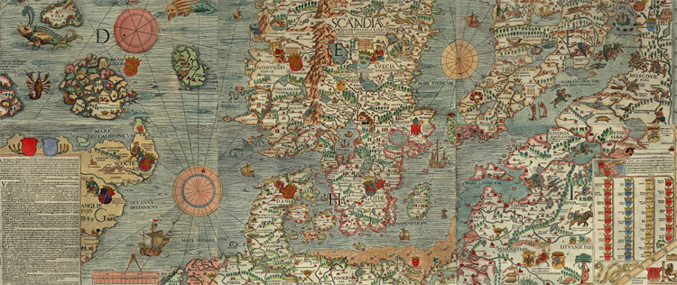 Een kaart van Scandinavië in 1539. © Olaus Magnus (1490-1557)