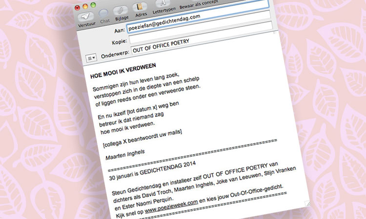 Een out of office-gedicht van Maarten Inghels.