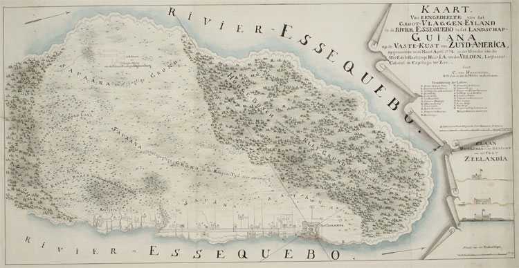 Kaart uit 1772 van de Essequibo-rivier © C. van Henemann