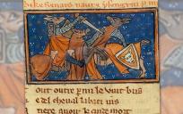 Een afbeelding uit een Franstalig handschrift van Vanden vos Reynaerde uit ongeveer 1300.