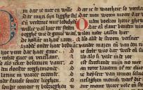 De eerste pagina uit de Rijmkroniek van Melis Stoke.