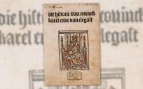 Titelblad van de oudste nog bestaande druk van Karel ende Elegast. © Wikimedia Commons