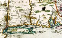 Een fragment van een kaart van Nieuw Nederland in 1684. Links zie je Long island en Manhattan, rechts liggen Nieuw Vlieland, Nieuw Holland en Nieuw Texel. © Nicolaas Visscher II (1649-1702)