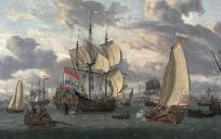 Tsaar Peter de Grote op weg naar zijn schip op het IJ in Amsterdam. © Abraham Storck (1644–1708)
