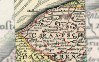 Een kaartje van West-Vlaanderen uit 1744.