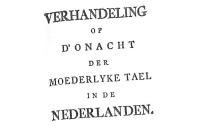 Titelblad van Verhandeling op d’Onacht der moederlyke Tael in de Nederlanden.