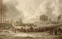 Het Franse leger trekt over de bevroren rivier de Waal, 1795. © Jan Anthonie Langendijk 1780-1818