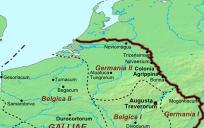 De Romeinse provincies Germania Prima, Germania Secunda, Belgica Prima en Belgica Secunda rond 400 na Christus. © Wikimedia Commons