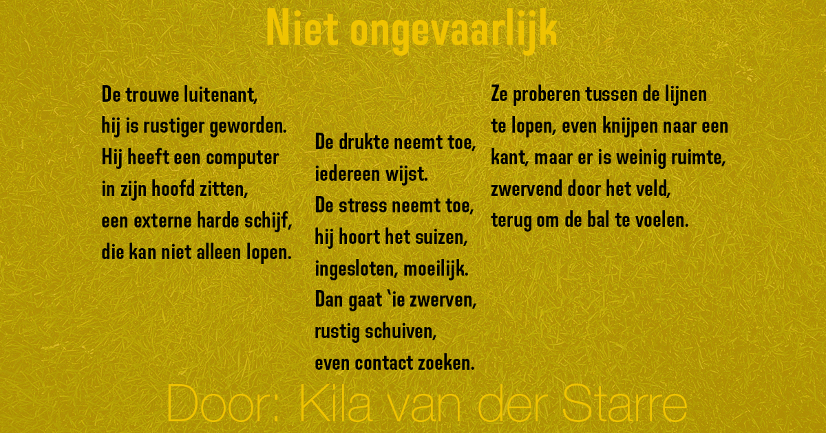Deze flarf is van een van de bedenkers van de voetblalflarf: Kila van der Starre.
