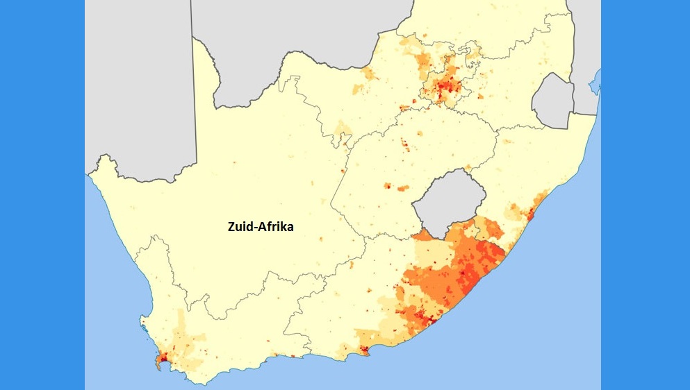 Hoe roder het gebied, hoe meer Xhosa-sprekers er wonen.