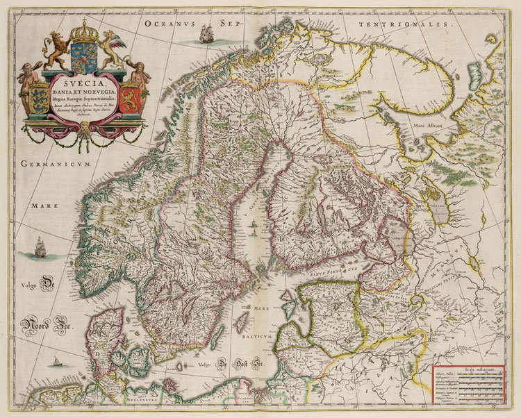 Kaart van Scandinavië gemaakt in 1645 - 1664. © Joan Blaeu (1596–1673)